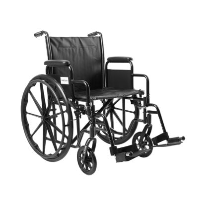 Picture of Wheelchair McKesson Dual Axle Desk Length Arm Removable Padded Arm Style Swing-Away Footrest Black Upholstery 20 Inch Seat Width 350 lbs. Weight Capacity146-SSP220DDA-SF