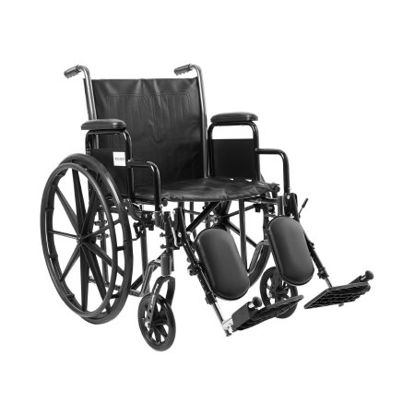 Picture of Wheelchair McKesson Dual Axle Desk Length Arm Removable Padded Arm Style Swing-Away Elevating Legrest Black Upholstery 20 Inch Seat Width 350 lbs. Weight Capacity146-SSP220DDA-ELR