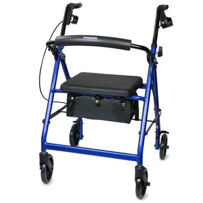 Picture of 4 Wheel Rollator McKesson Blue Folding Aluminum Frame146-R726BL