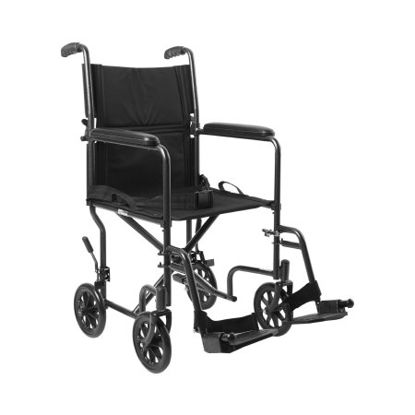 Picture of Lightweight Transport Chair McKesson Steel Frame with Silver Vein Finish 250 lbs. Weight Capacity Fixed Height / Padded Arm Black Upholstery146-TR39E-SV