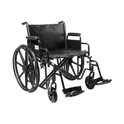 Picture of Wheelchair McKesson Dual Axle Desk Length Arm Removable Padded Arm Style Swing-Away Footrest Black Upholstery 24 Inch Seat Width 450 lbs. Weight Capacity146-STD24ECDDA-SF