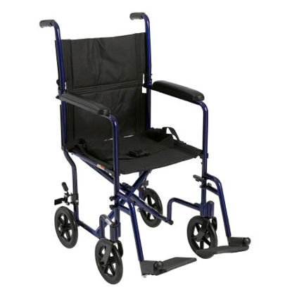 Picture of Lightweight Transport Chair McKesson Aluminum Frame with Blue Finish 300 lbs. Weight Capacity Fixed Height / Padded Arm Black Upholstery146-ATC19-BL