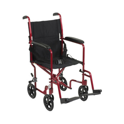 Picture of Lightweight Transport Chair McKesson Aluminum Frame with Red Finish 300 lbs. Weight Capacity Fixed Height / Padded Arm Black Upholstery146-ATC19-RD