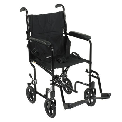 Picture of Lightweight Transport Chair Aluminum Frame with Black Finish 300 lbs. Weight Capacity Fixed Height / Padded Arm Black UpholsteryATC17-BK