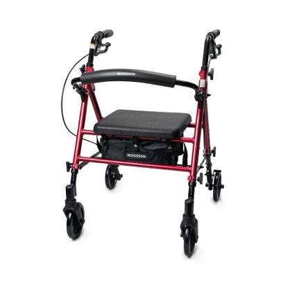 Picture of 4 Wheel Rollator McKesson Red Adjustable Height Aluminum Frame146-RTL10261RD