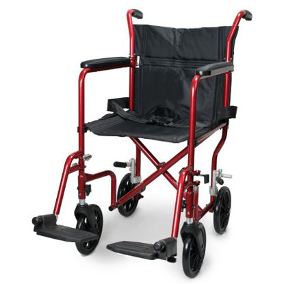 Picture of Lightweight Transport Chair McKesson Aluminum Frame with Red Finish 300 lbs. Weight Capacity Flared Arm Black Upholstery146-RTLFW19RW-RD
