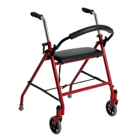 Picture of Dual Release Folding Walker with Wheels and Seat Adjustable Height drive™ Aluminum Frame 300 lbs. Weight Capacity 29 to 38 Inch Height1239RD