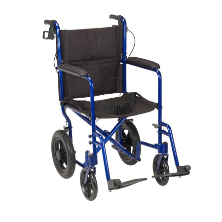 Picture of Transport Wheelchair drive™ Expedition Aluminum Frame with Blue Finish 300 lbs. Weight Capacity Full Length / Fixed Height / Padded Arm Black UpholsteryEXP19LTBL