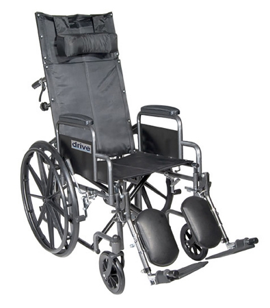 Picture of Reclining Wheelchair drive™ Silver Sport Dual Axle Desk Length Arm Removable Padded Arm Style Swing-Away Elevating Legrest Black Upholstery 16 Inch Seat Width 300 lbs. Weight CapacitySSP16RBDDA