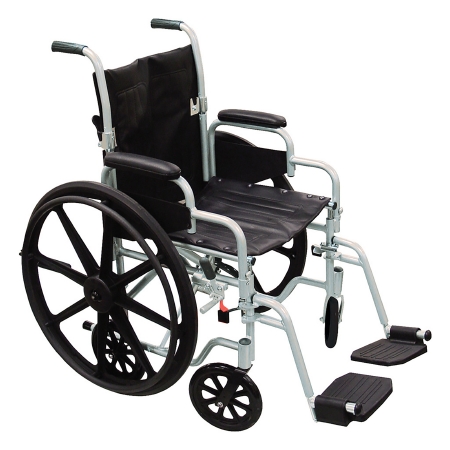 Picture of Lightweight Transport Chair drive™ Poly-Fly Aluminum Frame with Silver Finish 250 lbs. Weight Capacity Fixed Height / Padded Arm Black UpholsteryTR18