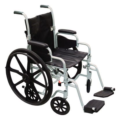 Picture of Lightweight Transport Chair drive™ Poly-Fly Aluminum Frame with Silver Finish 250 lbs. Weight Capacity Fixed Height / Padded Arm Black UpholsteryTR18