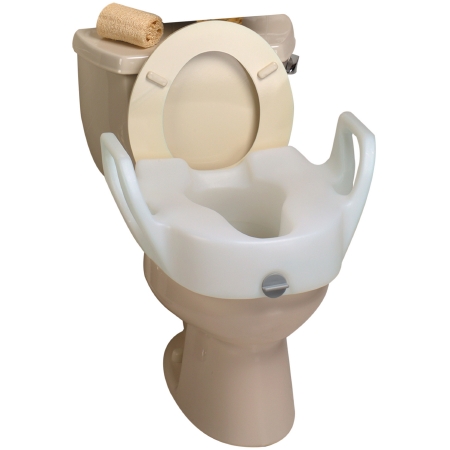 Picture of Raised Toilet Seat with Arms Lock-On™ 11-1/2 Inch Height White 300 lbs. Weight Capacity725753111