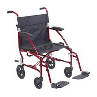 Picture of Ultra Lightweight Transport Chair drive™ Fly-Lite Aluminum Frame with Burgundy Finish 300 lbs. Weight Capacity Fixed Height / Padded Arm Black UpholsteryDFL19-RD