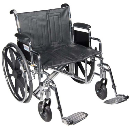 Picture of Bariatric Wheelchair drive™ Sentra EC Heavy Duty Dual Axle Full Length Arm Removable Padded Arm Style Elevating Legrest Black Upholstery 24 Inch Seat Width 450 lbs. Weight CapacitySTD24ECDFA-ELR