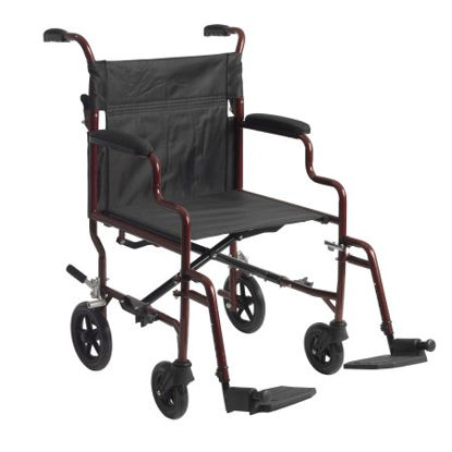 Picture of Transport Wheelchair drive™ Steel Frame with Red Finish 450 lbs. Weight Capacity Desk Length / Padded / Removable Arm Black UpholsteryBTR22-R
