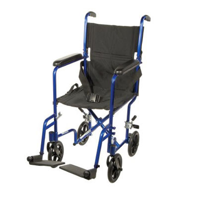 Picture of Lightweight Transport Chair Aluminum Frame with Blue Finish 300 lbs. Weight Capacity Fixed Height / Padded Arm Black UpholsteryATC17-BL
