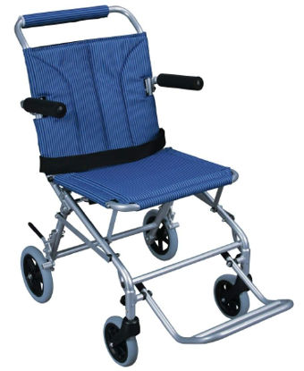 Picture of Folding Transport Chair Super Light Aluminum Frame 250 lbs. Weight Capacity Flip Back / Padded Arm Blue UpholsterySL18