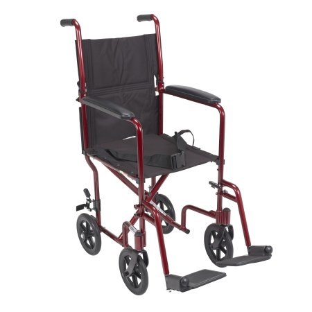 Picture of Lightweight Transport Chair Aluminum Frame with Red Finish 300 lbs. Weight Capacity Fixed Height / Padded Arm Black UpholsteryATC17-RD