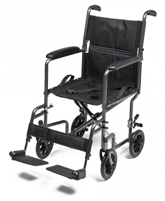 Picture of Folding Transport Chair Everest & Jennings® Steel Frame with Silver Vein Finish 250 lbs. Weight Capacity Full Length / Padded Arm Black UpholsteryEJ796-1