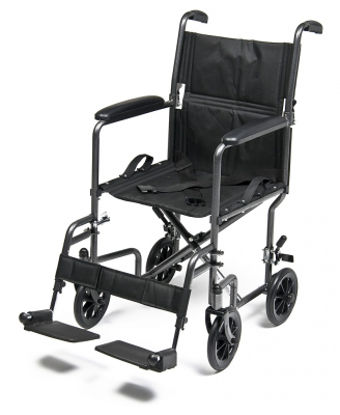 Picture of Folding Transport Chair Everest & Jennings® Steel Frame with Silver Vein Finish 250 lbs. Weight Capacity Full Length / Padded Arm Black UpholsteryEJ796-1