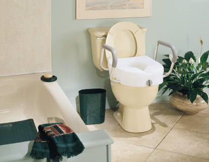 Picture of Raised Toilet Seat with Arms E-Z Lock™ 5 Inch Height White 300 lbs. Weight CapacityFGB30400 0000