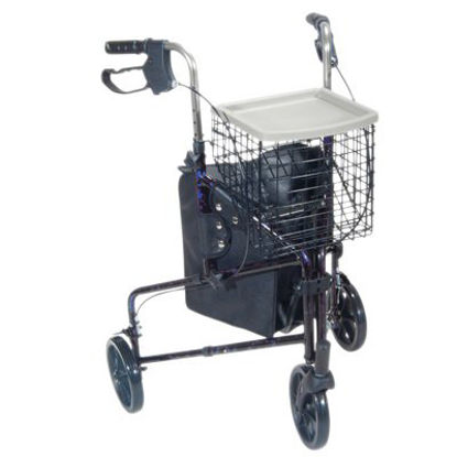 Picture of 3 Wheel Rollator Blue Adjustable Height / Lightweight / Folding Aluminum Frame43-2160