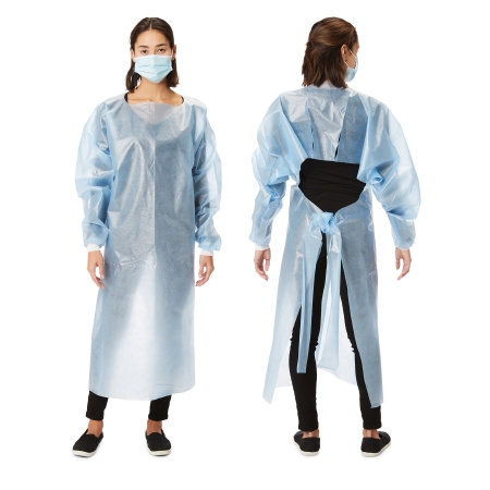 Picture of Over-the-Head Protective Procedure Gown One Size Fits Most Blue NonSterile AAMI Level 2 DisposableXF4003