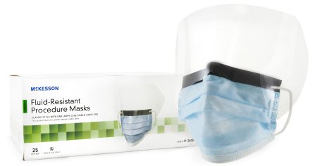 Picture of Procedure Mask with Eye Shield McKesson Anti-fog Pleated Earloops One Size Fits Most Blue NonSterile ASTM Level 391-2600