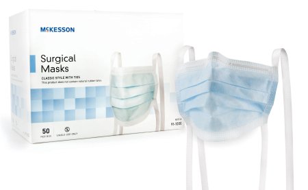 Picture of Surgical Mask McKesson Pleated Tie Closure One Size Fits Most Blue NonSterile ASTM Level 191-1000