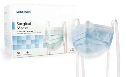 Picture of Surgical Mask McKesson Pleated Tie Closure One Size Fits Most Blue NonSterile ASTM Level 191-1000