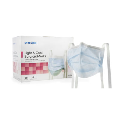 Picture of Surgical Mask McKesson Pleated Tie Closure One Size Fits Most Blue NonSterile ASTM Level 191-1100