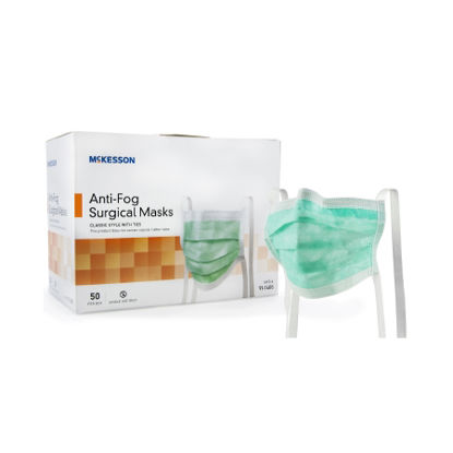 Picture of Surgical Mask McKesson Anti-fog Pleated Tie Closure One Size Fits Most Green NonSterile ASTM Level 191-1400