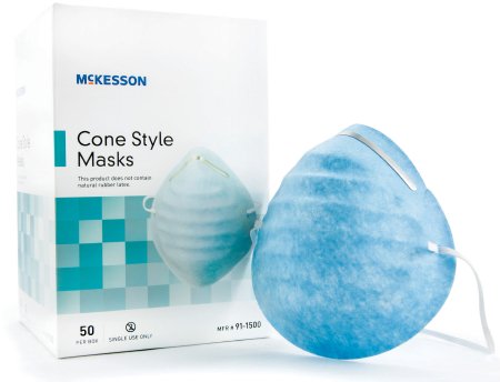 Picture of Procedure Mask McKesson Cone Elastic Strap One Size Fits Most Blue NonSterile Not Rated91-1500