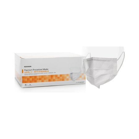 Picture of Procedure Mask with Eye Shield McKesson Anti-fog Strip Pleated Earloops One Size Fits Most White NonSterile ASTM Level 373-GCPWSSF