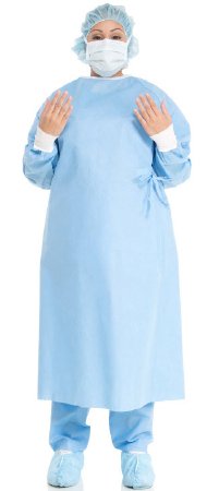 Picture of Non-Reinforced Surgical Gown with Towel Halyard Basics X-Large Blue Sterile Disposable99285