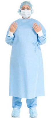 Picture of Non-Reinforced Surgical Gown with Towel Halyard Basics Large Blue Sterile Disposable99284