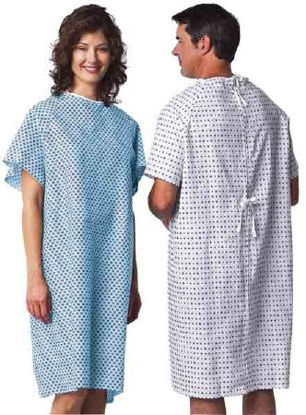Picture of Patient Exam Gown One Size Fits Most Blue / White Print ReusableV61-0100PT
