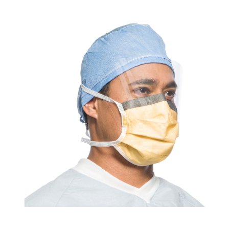 Picture of Surgical Mask with Eye Shield FluidShield Anti-fog Foam Pleated Tie Closure One Size Fits Most Orange NonSterile ASTM Level 348247