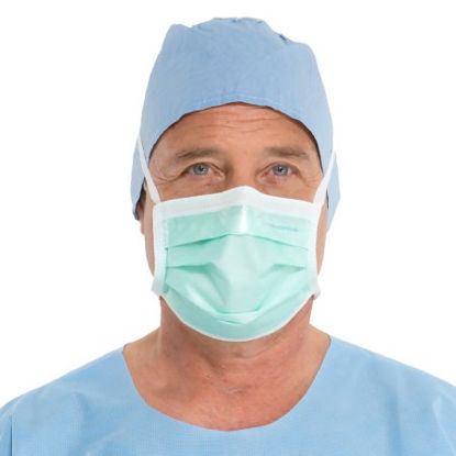 Picture of Surgical Mask Anti-fog Adhesive Film Pleated Tie Closure One Size Fits Most Green NonSterile Not Rated49215