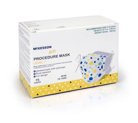Picture of Procedure Mask McKesson Pleated Earloops Child Size Kid Design (Blue and Yellow Polka Dot) NonSterile ASTM Level 116-1000