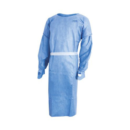 Picture of Over-the-Head Protective Procedure Gown McKesson One Size Fits Most Blue NonSterile AAMI Level 3 Disposable16-OHBFBAAMI3