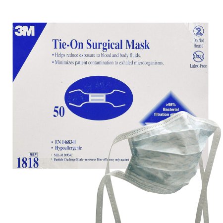 Picture of Surgical Mask 3M™ Pleated Tie Closure One Size Fits Most White NonSterile Not Rated1818