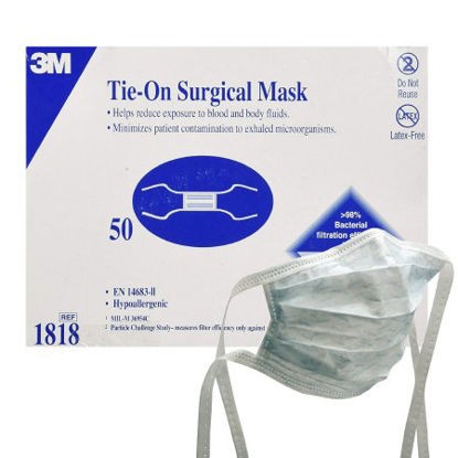 Picture of Surgical Mask 3M™ Pleated Tie Closure One Size Fits Most White NonSterile Not Rated1818
