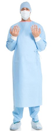 Picture of Plastic-Reinforced Surgical Gown with Towel ULTRA Zoned Large Blue Sterile ASTM D4966 Disposable95311