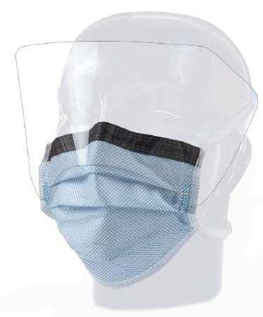 Picture of Surgical Mask with Eye Shield FluidGard® 160 Anti-fog Foam Pleated Tie Closure One Size Fits Most Blue Diamond NonSterile ASTM Level 315331