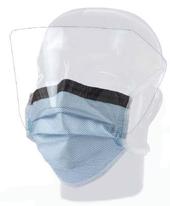 Picture of Surgical Mask with Eye Shield FluidGard® 160 Anti-fog Foam Pleated Tie Closure One Size Fits Most Blue Diamond NonSterile ASTM Level 315331