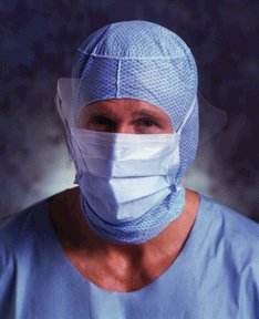 Picture of Surgical Mask with Eye Shield Barrier® Extra Protection Anti-fog Shield Pleated Tie Closure One Size Fits Most Blue NonSterile Not Rated42321
