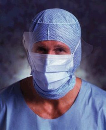Picture of Surgical Mask with Eye Shield Barrier® Extra Protection Anti-fog Shield Pleated Tie Closure One Size Fits Most Blue NonSterile Not Rated42321