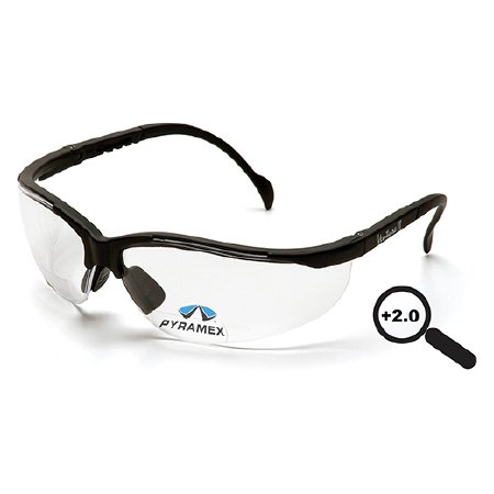Picture of Safety Glasses with Readers Venture II™ Adjustable Temple Clear Tint Polycarbonate Lens Black Frame Over Ear One Size Fits MostSB1810R20