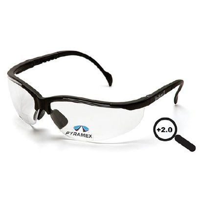 Picture of Safety Glasses with Readers Venture II™ Adjustable Temple Clear Tint Polycarbonate Lens Black Frame Over Ear One Size Fits MostSB1810R20